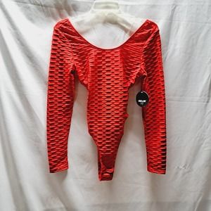 Jolie & Joy Large Red Waffle long sleeve open back snap Bodysuit
